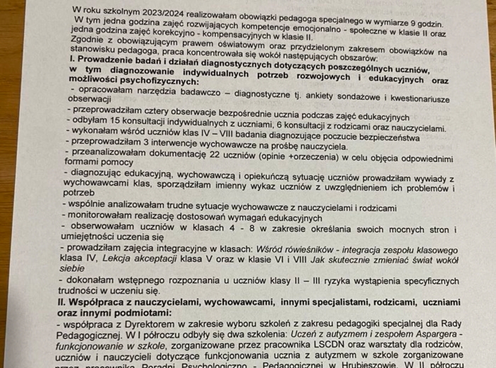 Sprawozdanie pedagoga specjalnego