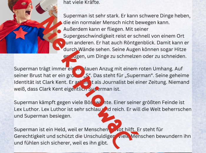 Die Superhelden A2 niemiecki scenariusz:tekst, ćwiczenia,odmiana przymiotnika po rodzajniku nieokreślonym
