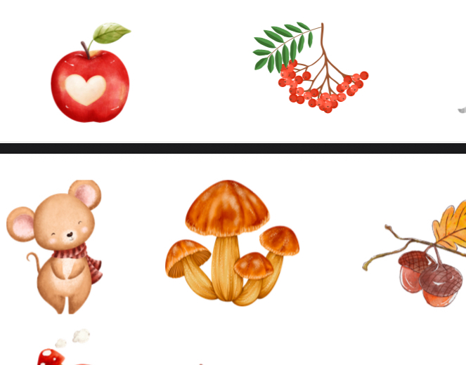 Jesienne plansze - odszukaj i znajdź, ćwiczenia na spostrzegawczość.