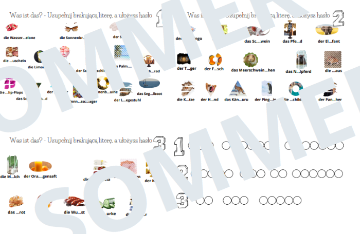 Uzupełnij luki - lato - język niemiecki