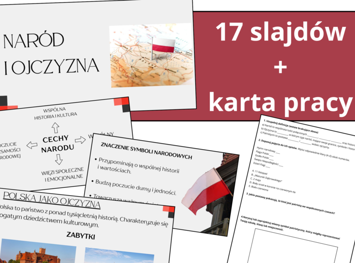 Prezentacja multimedialna + Karta pracy- NARÓD I OJCZYZNA (WOS), możliwość edycji, Materiał cyfrowy