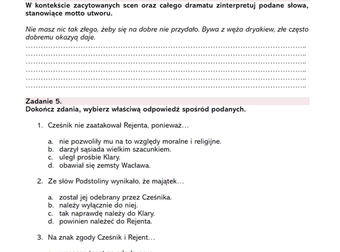 Fragmenty lektur do czytania i omawiania poczas lekcji