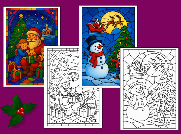 🎄✨🎅❄️Świąteczne WITRAŻE – Kolorowanki (34 szt.) - 🎀🌲Boże Narodzenie - zima - biblioteka - świetlica