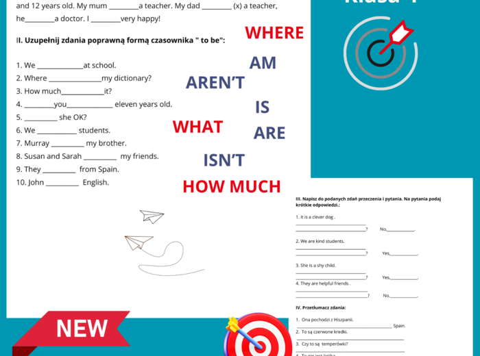 TO BE- SHORT TEST 2 strony- klasa 4