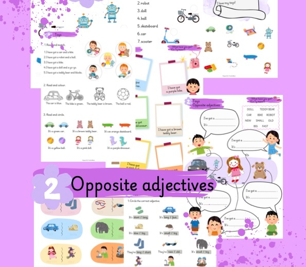 Toys and opposite adjectives.