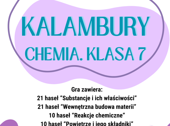 Chemia. Klasa 7. Kalambury - wciągająca gra edukacyjna. 82 pojęcia pochodzące z każdego działu.