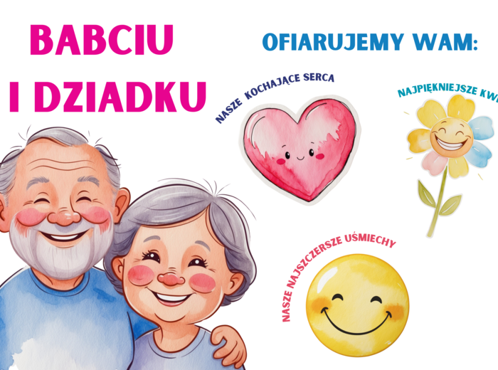Gazetka szkolna na Dzień Babci i Dziadka. Prosta dekoracja na korytarz, do klasy lub apel szkolny/Możliwość własnej aranżacji/ niepowtarzalna grafika