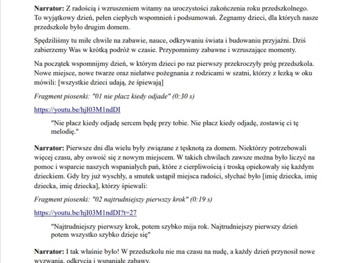 Pożegnanie przedszkola. Krótki scenariusz. Piosenka mp3 "Pożegnanie przedszkola".