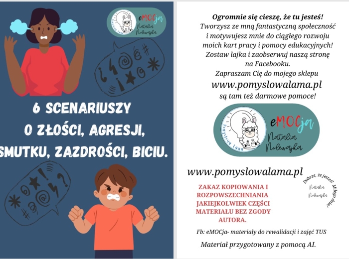 6 scenariuszy o złości, agresji, smutku, zazdrości, biciu.