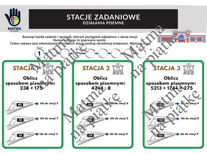 Działania pisemne - STACJE ZADANIOWE/Klasa 4 SP./ Klasa 5 SP./ Klasa 6 SP.