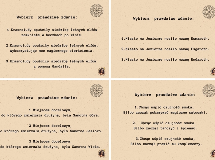 Karty do gry lekturowej "Hobbit".