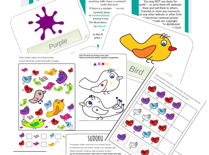 2 Llittle dicky birds... Rymowanka dziecięca Zadania do piosenek UTRWALENIE KOLORÓW