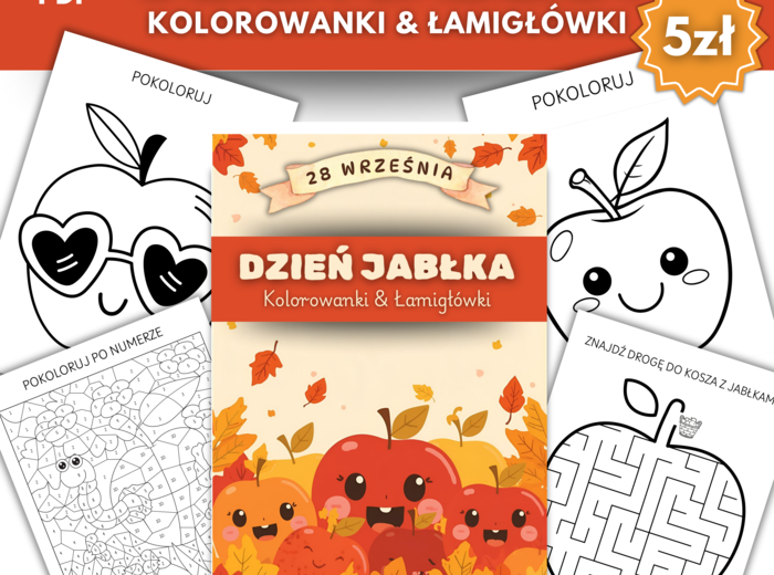 🍎 Dzień Jabłka - Kolorowanki & Łamigłówki dla najmłodszych 🍎🍏