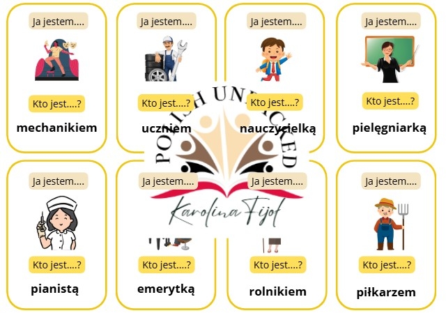 Gra karciana "Ja jestem, kto jest" zawody, narzędnik