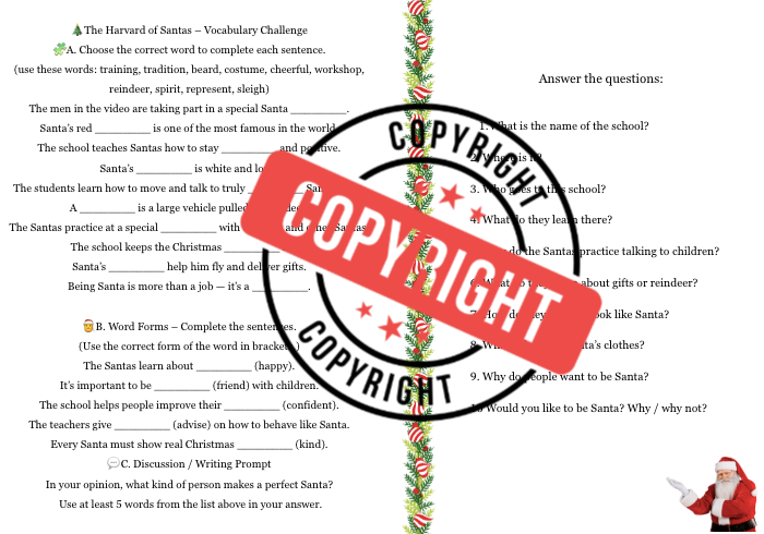 Gazetka językowa Santa Around the World+ kod QR do filmiku+karta pracy+ quiz| Wyjątkowa Edukacyjna dekoracja klasy lub korytarza