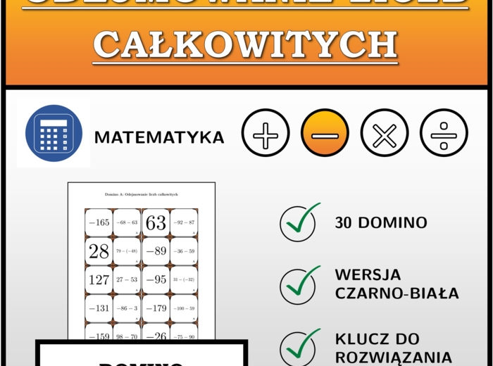 Domino - Odejmowanie liczb całkowitych | matematyka