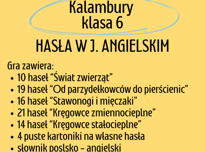 Biologia. Klasa 6. Gra kalambury. 80 haseł z biologii w języku angielskim. Klasy dwujęzyczne.