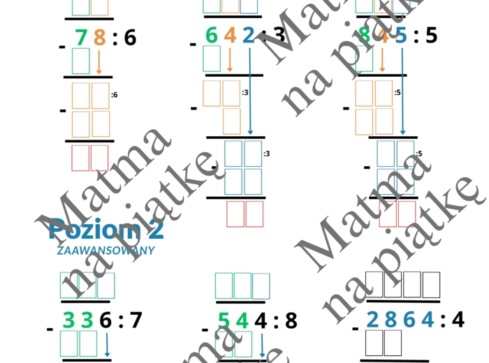 Dzielenie pisemne przez liczbę jednocyfrową/Karta pracy/Klasa 4 SP./ Klasa 5 SP./ Klasa 6 SP.