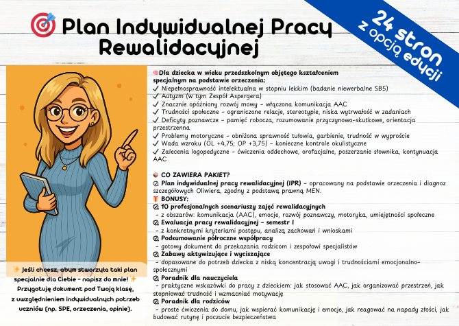 REWALIDACJA – Plan Indywidualnej Pracy Rewalidacyjnej: Niepełnosprawność intelektualna w stopniu lekkim (badanie niewerbalne SB5), Autyzm (w tym Zespół Aspergera)