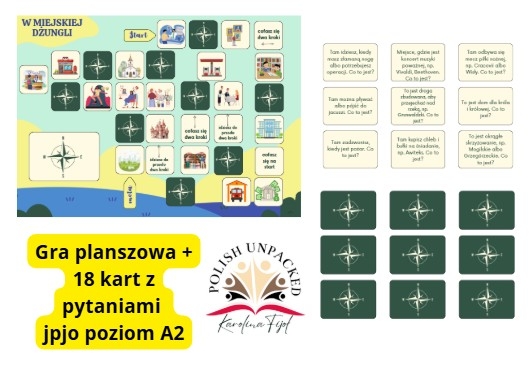 Gra planszowa "W miejskiej dżungli", słownictwo związane z miastem, język polski jako obcy, poziom A2
