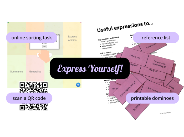 Express Yourself! Domino i gra online – zestaw do nauki mówienia po angielsku (ESL)