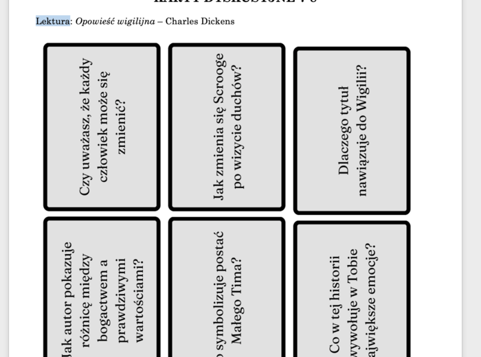 Karty dyskusyjne do lektur dla klas 7-8