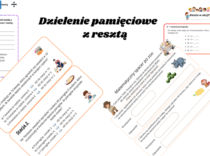 Dzielenie pamięciowe z resztą – zestaw kart pracy i zadań kontekstowych