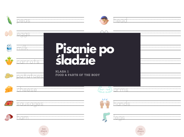 Pisanie po śladzie: FOOD & PARTS OF THE BODY, klasa 1