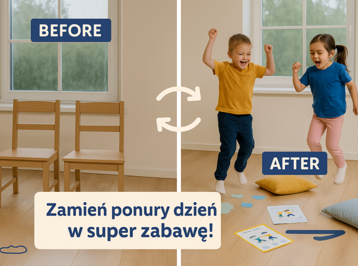 „Kropelki w pokoju” – karty zabaw ruchowych na deszczowy dzień