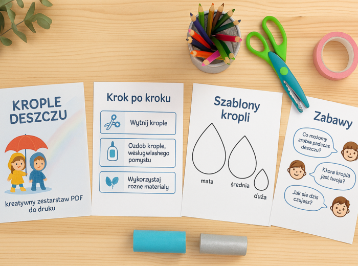 „Krople deszczu” – praca plastyczna z papieru i bibuły