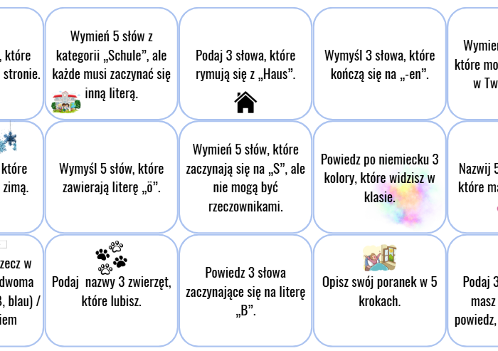 Zadania na rozgrzewkę - mówienie, pisanie - j. niemiecki