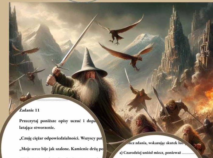 Gandalf w centrum bitwy – rozbudowana karta pracy do lektury ,,Hobbit, czyli tam i z powrotem"