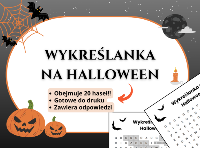 🕸️ Wykreślanka „Halloween” – klasy 1–8, świetlica, godzina wychowawcza, język polski