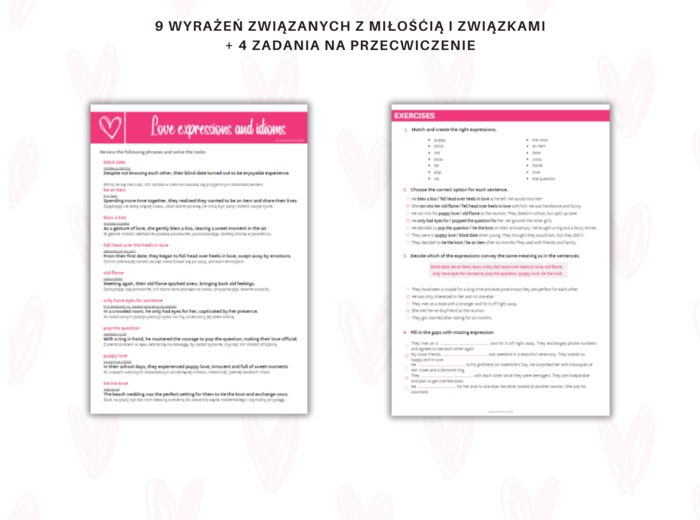 Valentine's Voyage - worksheet on history and love - Karta pracy z angielskiego na Walentynki dla poziomu średniozaawansowanego, Luperkalia, historia Walentynek i ich komercjalizacja, 9 zwrotów dotyczących miłości i związków, ćwiczenia umiejętności rozum
