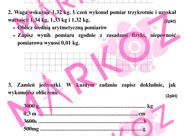 Sprawdzian - obserwacje, pomiary i wielkości fizyczne