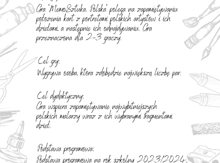 Gra dydaktyczna MemoSztuka Polska