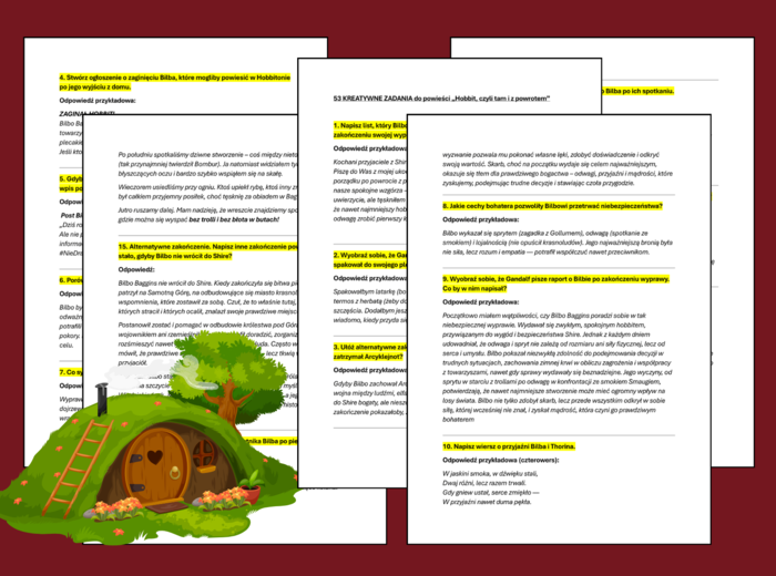🐉💍HOBBIT, CZYLI TAM I Z POWROTEM ✍️ – 53 kreatywne zadania plastyczne, ortograficzne i redakcyjne dla uczniów kl. 4-6 - ćwiczenia redakcyjne - ortografia + ODPOWIEDZI 🌟