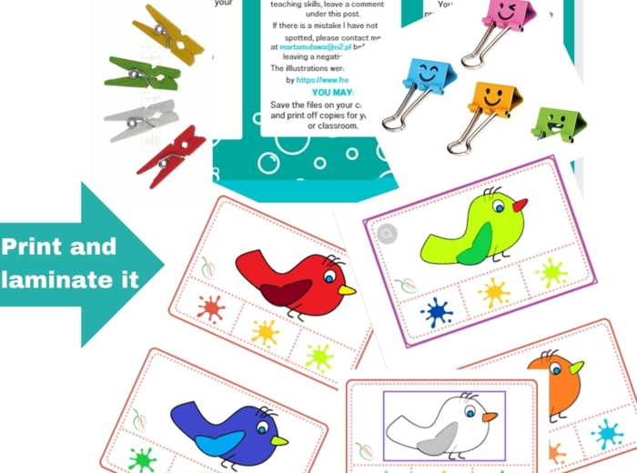 2 Two little dicky birds rymowanka dziecięca UTRWALENIE KOLORÓW ćwiczenie percepcji wzrokowej GRA ZE SPINACZAMI