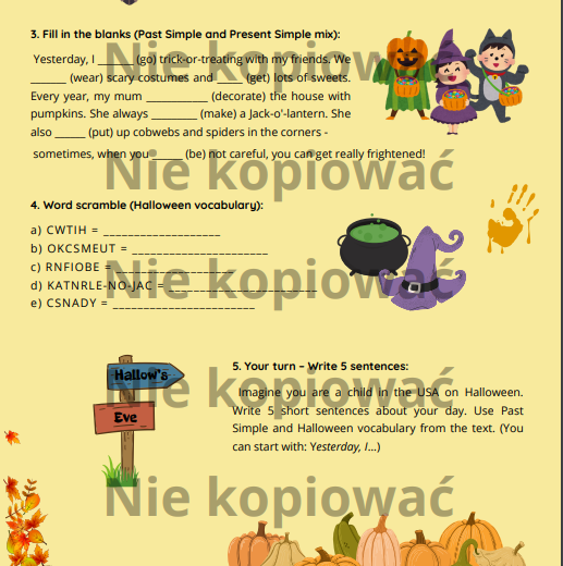 Karta pracy "Halloween - A Spooky Tradition" A2