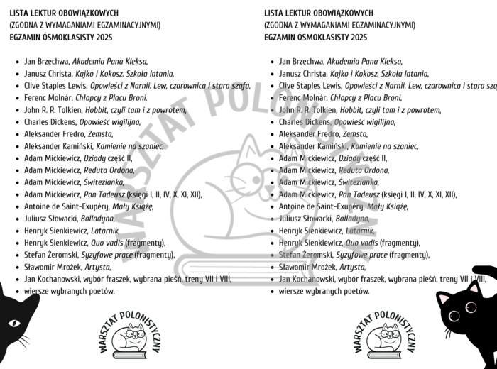 LISTA LEKTUR – EGZAMIN ÓSMOKLASISTY 2025 - KOTY