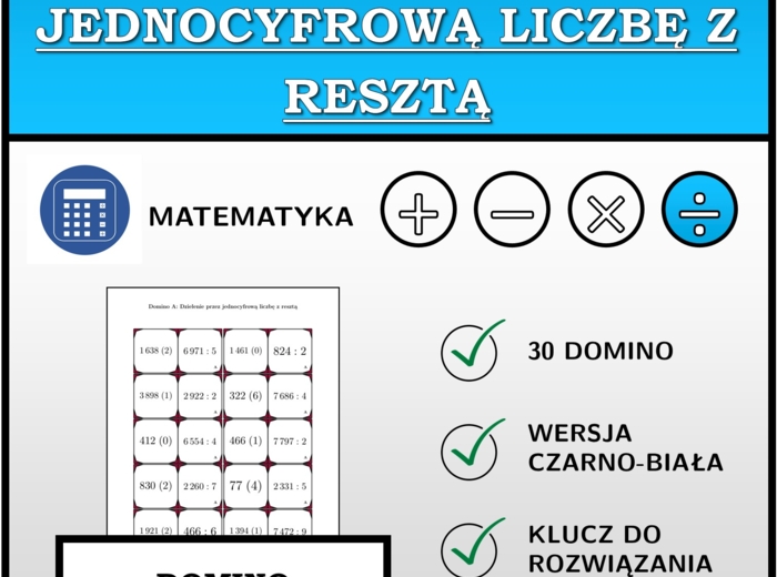 Domino - Dzielenie przez jednocyfrową liczbę z resztą | matematyka