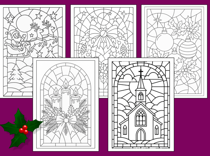 🎄✨🎅❄️Świąteczne WITRAŻE – Kolorowanki (34 szt.) - 🎀🌲Boże Narodzenie - zima - biblioteka - świetlica