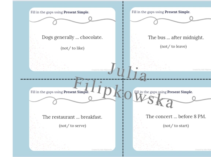 Present Simple/ Karty do mówienia/ Mówienie/ Speaking/ Konwersacje/ Klasy 4-8/ Klasy 4-6/ Klasy 6-8/ SP/ Warm-up/ Rozgrzewka/ Speaking cards/ Gramatyka/ Grammar/ Speaking cards grammar/ Grammar cards/ E8