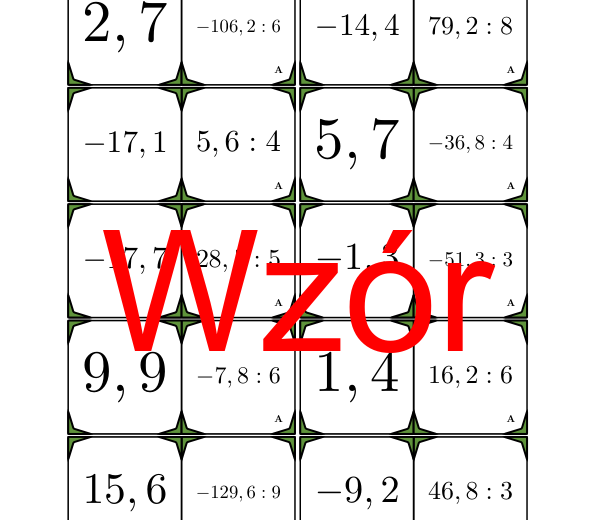 Domino - Dzielenie dodatnich i ujemnych liczb dziesiętnych przez liczbę całkowitą | matematyka