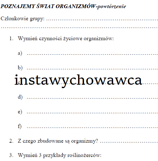 Poznajemy świat organizmów-karta pracy