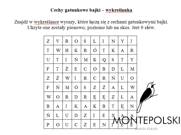 Wykreślanka - cechy gatunkowe bajki