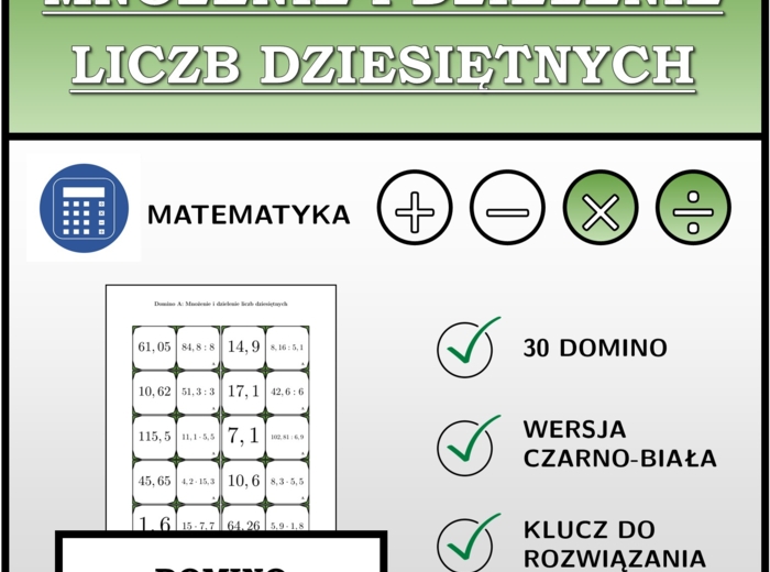 Domino - Mnożenie i dzielenie liczb dziesiętnych | matematyka