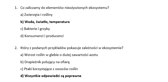 Test- ekologia i ochrona środowiska