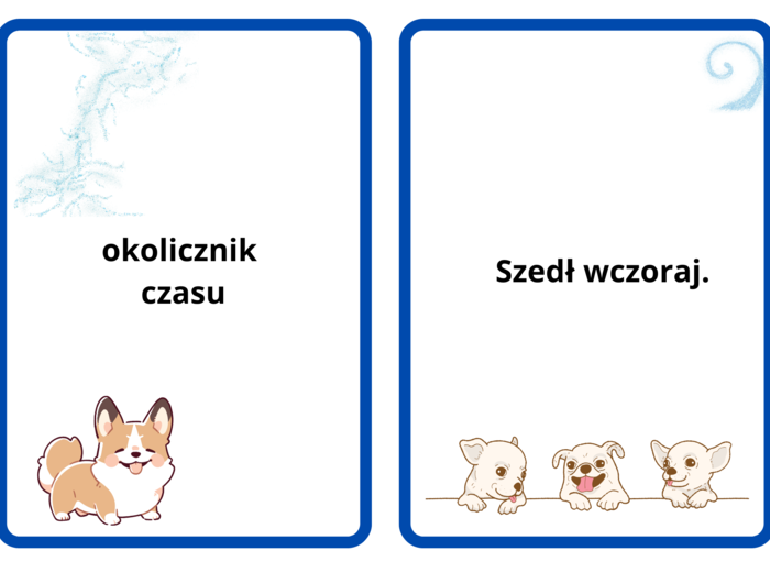Fiszki, rodzaje okoliczników, 8 fiszek, format pdf