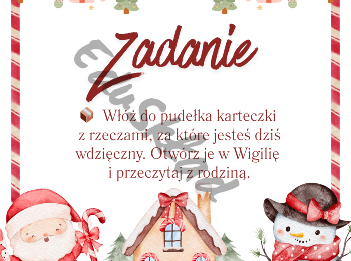 🎅 Kalendarz Adwentowy z Zadaniami – zestaw 54 kart dla dzieci